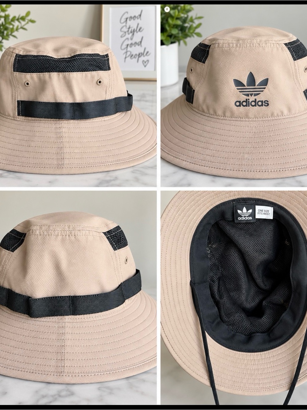 adidas Beige and Black Bucket Hat with Logo